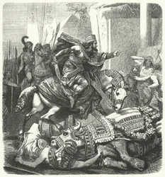 The Persian Emperor Artaxerxes III Ochus killing the sacred Apis bull of the Egyptians